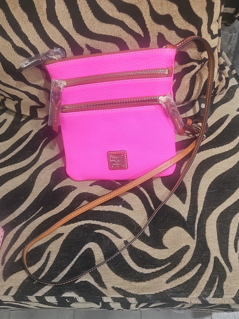 Dooney & Bourke Neon Pink Crossbody with Contrast Strap
